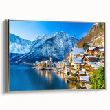 Framed canvas wall art showcasing a serene village landscape design with silver accents, offering a modern touch to home decor. Ideal for enhancing living spaces.