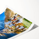 Vibrant rolled print of an abstract landscape featuring colorful village scenes, ideal for home decor, showcasing intricate details and artistic flair.