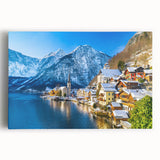 Stretched canvas wall art featuring a vibrant village landscape design, showcasing colorful houses and lush greenery, ideal for home decor and artistic ambiance.