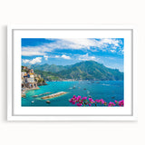 Framed landscape wall art collection featuring serene village scene in muted colors, set in a white mat and frame, ideal for home decor enhancement.