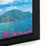 Framed canvas wall art showcasing a vibrant village landscape design, featuring rich colors and intricate details, ideal for home decor enhancement.