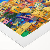 Rolled canvas showcasing a vibrant landscape village scene in rich colors, designed for wall art collection, emphasizing nature's beauty and serenity.