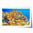 Rolled canvas print showcasing a vibrant landscape village design, featuring colorful houses and lush greenery, perfect for home decor or art collection.