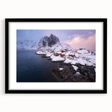 Framed black wall art showcasing a vibrant village landscape design, featuring intricate details and rich colors, perfect for home decor enhancement.