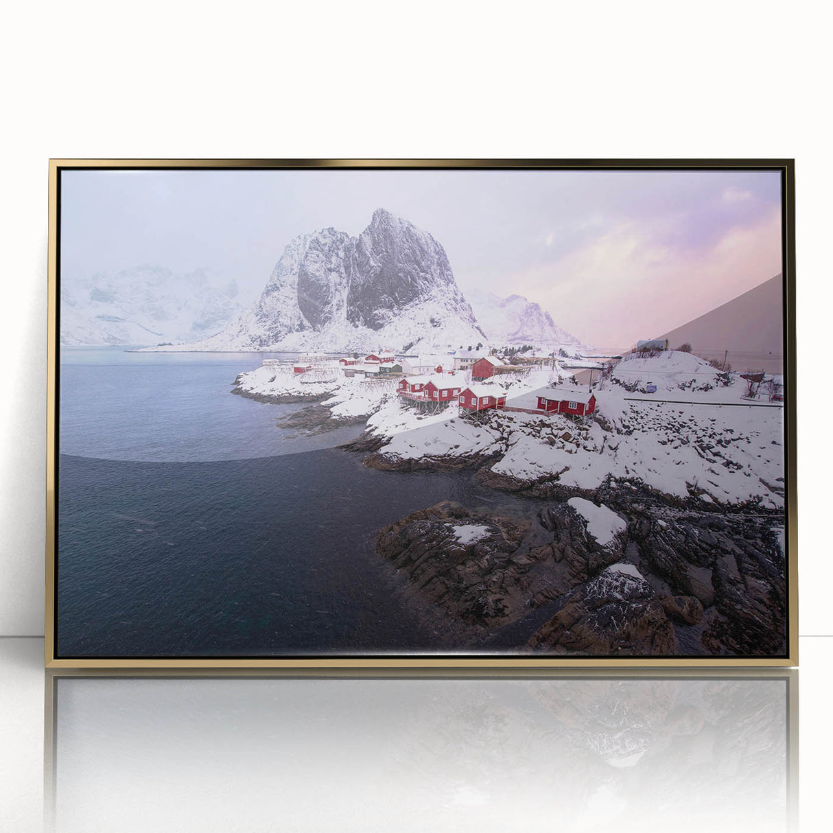 Framed wall art collection showcasing a vibrant village landscape design, accented with gold framing, ideal for enhancing home decor with a touch of elegance.
