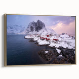 Framed canvas wall art depicting a serene landscape with quaint villages, featuring rich colors and a gold frame, ideal for enhancing home decor.