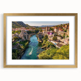 Elegant gold-framed wall art depicting serene village landscapes, featuring intricate details and a modern mat finish, perfect for enhancing home decor.