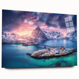 Acrylic wall art design showcasing a vibrant village landscape, featuring colorful houses and greenery, viewed from the side with no pins, ideal for home decor.