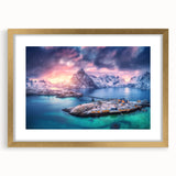 Framed wall art collection showcasing a stunning landscape village design with a gold mat, perfect for elevating home decor and adding elegance to any room.