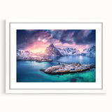 White-framed wall art collection showcasing a serene landscape village design, featuring soft colors and intricate details, ideal for home decor enhancement.