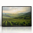 Framed acrylic wall art depicting a serene vineyard landscape, featuring lush green vines and a clear blue sky. Ideal for enhancing modern home decor with nature-themed elegance.