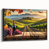 Framed canvas wall art showcasing a picturesque vineyard landscape, highlighting lush green vines and rolling hills, designed to enhance home decor.