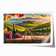 Vibrant vineyard landscape wall art print showcasing lush green grapevines under a bright blue sky, rolled and ready for framing, perfect for home decor enthusiasts.