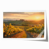 Vibrant vineyard landscape wall art print showcasing lush grapevines under a clear blue sky, rolled and ready for framing, perfect for home decor enthusiasts.
