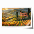 Vibrant vineyard landscape wall art print showcasing rolling hills, lush grapevines, and a serene sky, perfect for enhancing home or office decor.
