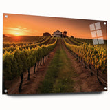 Acrylic glass wall art featuring a vibrant vineyard landscape design, showcasing lush green vines and rolling hills, perfect for adding elegance to any living space.