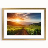 Framed wall art collection showcasing a picturesque vineyard landscape design with a gold mat, perfect for enhancing home decor in elegant settings.