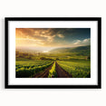 Black-framed wall art featuring a vibrant vineyard landscape design, showcasing lush green vines and rolling hills, perfect for adding elegance to home decor.