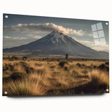 Acrylic wall art collection featuring a vibrant volcano landscape design, displayed from a side view with decorative pins, ideal for modern home decor. Perfect for nature lovers and art enthusiasts seeking unique interior accents.