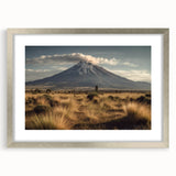 Framed silver wall art featuring a vibrant volcano landscape design, showcasing rich colors and intricate details, perfect for home decor or art collection.