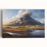 Stretched canvas artwork showcasing a vibrant volcano landscape design, featuring vivid colors and intricate details, ideal for home decor or office spaces.