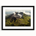 Black-framed wall art featuring a stunning volcano landscape design, showcasing vibrant colors and intricate details, perfect for home decor or office spaces.