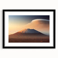 Framed black wall art showcasing a vibrant volcano landscape design, featuring bold colors and intricate details, perfect for modern home decor.