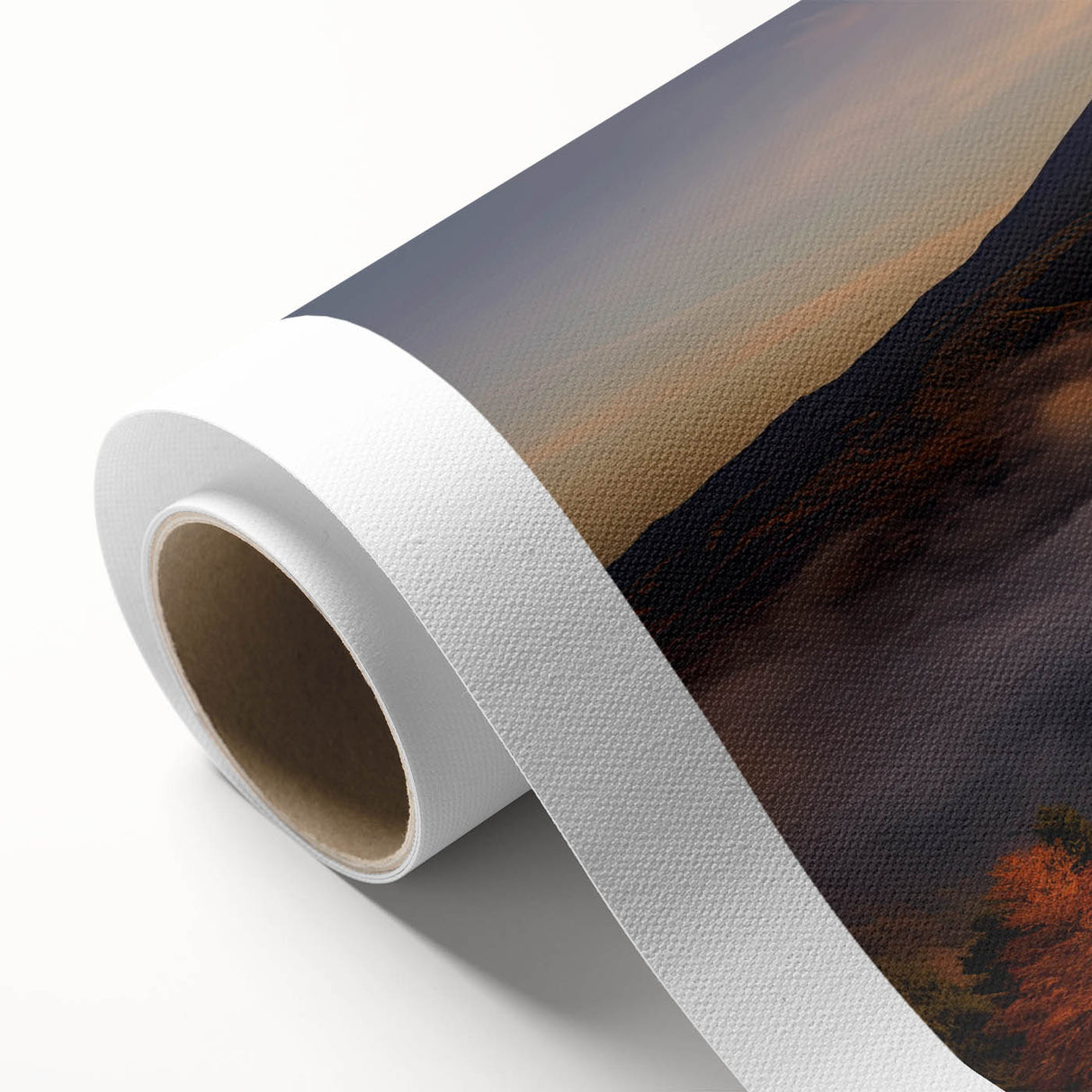 Vibrant volcanic landscape wall art on rolled canvas, showcasing rich colors and dynamic textures, perfect for enhancing home decor and art collections.