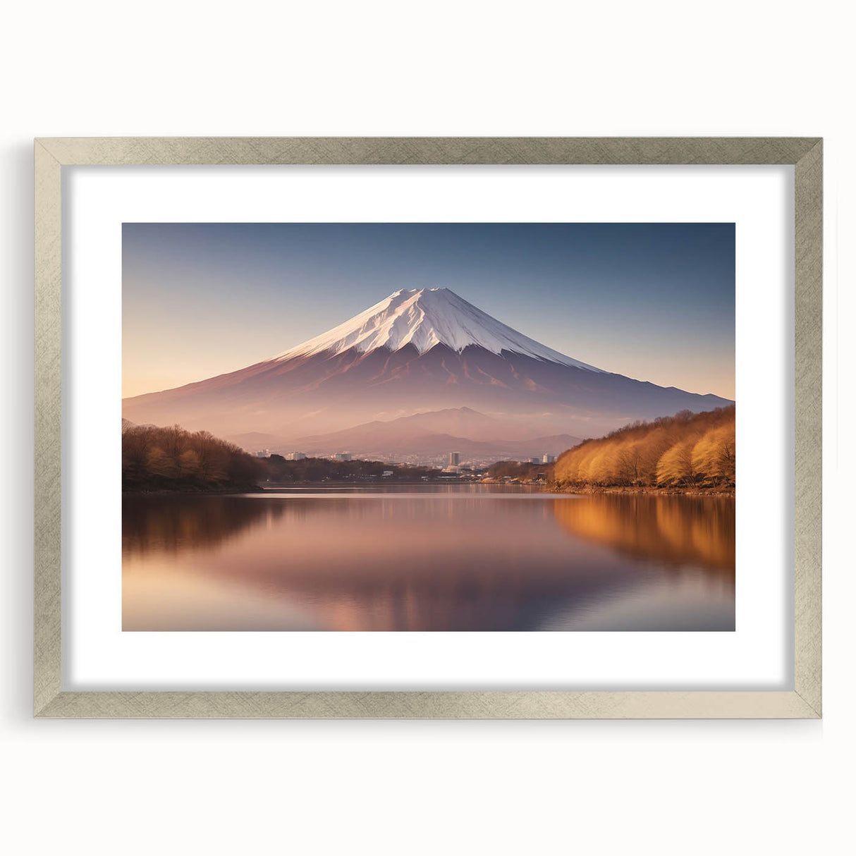 Framed wall art featuring a stunning volcano landscape design with a silver mat, perfect for enhancing modern home decor. Captivating details and vibrant colors evoke a sense of awe and adventure.