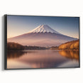 Framed canvas wall art showcasing a stunning volcano landscape design with vibrant colors, set against a sleek black frame, perfect for home decor.