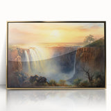 Framed wall art featuring a stunning waterfall landscape design, highlighted with acrylic elements and a luxurious gold frame, perfect for home decor.