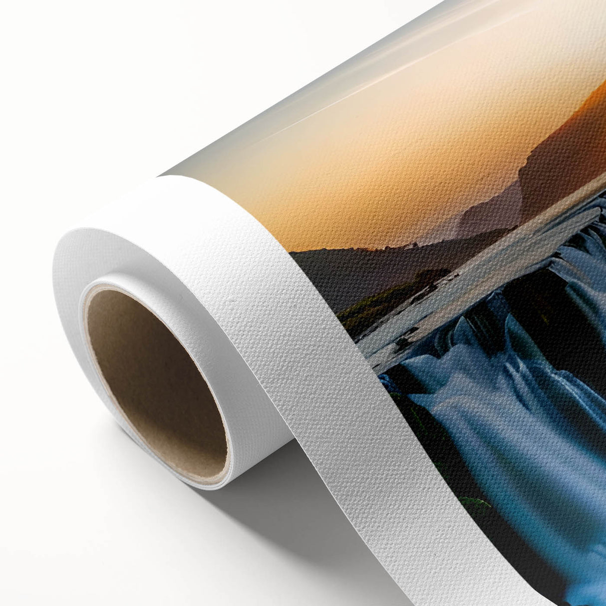 Stunning rolled canvas featuring a vibrant waterfall landscape design, showcasing lush greenery and cascading water, ideal for home decor or art collection.