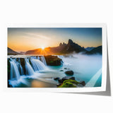 Stunning landscape waterfall wall art print showcasing vibrant blues and greens, perfect for home decor. Ideal for nature lovers and interior design enthusiasts.