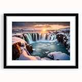 Framed wall art featuring a stunning black and white landscape of a waterfall, showcasing intricate details and textures, perfect for modern home decor.
