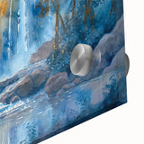 Close-up view of a stunning acrylic glass wall art piece showcasing a vibrant waterfall landscape, featuring lush greenery and flowing water, perfect for home decor.