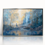 Framed acrylic wall art featuring a serene waterfall landscape design, elegantly displayed in a silver frame. Perfect for enhancing living spaces with a calming aesthetic.