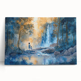 Stretched canvas wall art showcasing a vibrant landscape waterfall design, featuring lush greenery and cascading water, ideal for home decor enhancement.