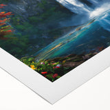 Vibrant rolled canvas wall art showcasing a stunning waterfall landscape design, featuring lush greenery and cascading water, ideal for home decor enhancement.