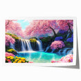 Vibrant wall art print showcasing a stunning waterfall landscape with lush greenery and misty ambiance, perfect for home decor or art collection. Ideal for nature enthusiasts.