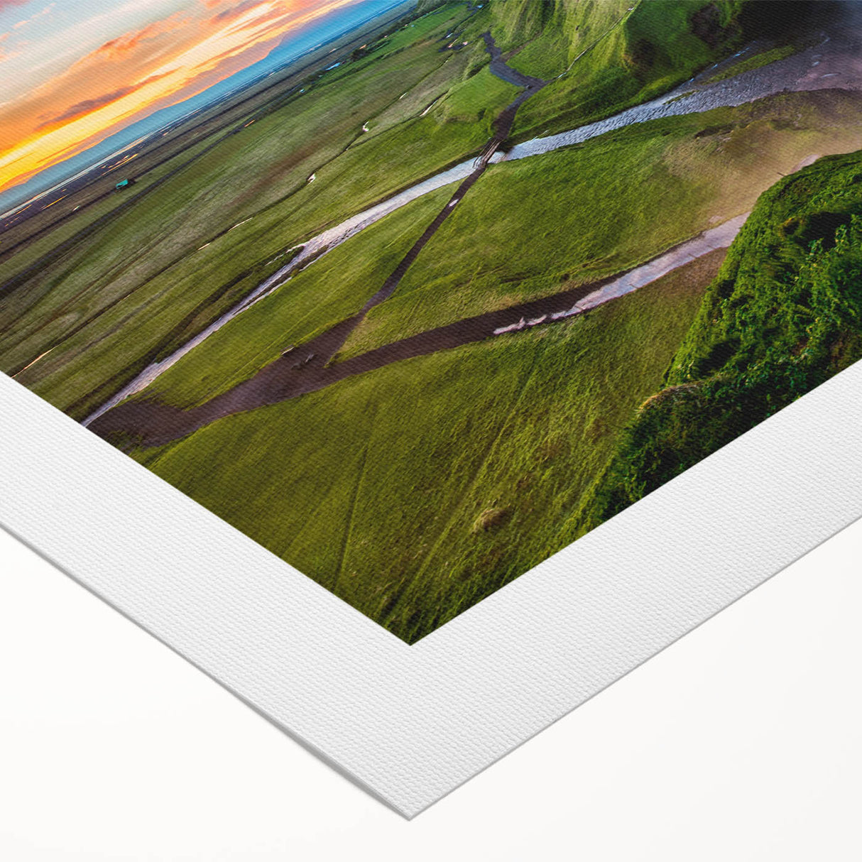Vibrant rolled canvas wall art featuring a stunning waterfall landscape design, showcasing lush greenery and cascading water, ideal for nature-themed decor.