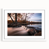 Framed wall art collection showcasing a serene waterfall landscape design with a white mat, perfect for home decor and nature-themed interiors, emphasizing tranquility and beauty.