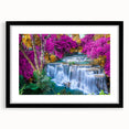 Framed wall art featuring a serene waterfall landscape design, presented in a stylish black frame with a mat, enhancing any home decor. Perfect for nature lovers.