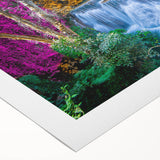 Vibrant rolled canvas artwork showcasing a stunning waterfall landscape design, featuring rich blues and greens, ideal for enhancing home decor aesthetics.