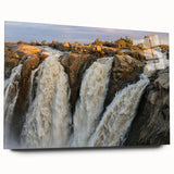 Acrylic wall art piece showcasing a serene waterfall landscape design, featuring vibrant colors and intricate details, displayed from a side view without pins. Ideal for enhancing home decor with a calming natural theme.
