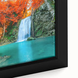 Framed close-up of a vibrant waterfall landscape wall art design, showcasing vivid colors and intricate details, perfect for home decor enhancement.
