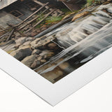 Stunning rolled canvas wall art featuring a serene landscape with a watermill surrounded by lush greenery, perfect for enhancing home decor.