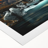 Rolled canvas showcasing a serene landscape featuring a watermill surrounded by lush greenery, ideal for home decor. The vibrant colors enhance any interior space.