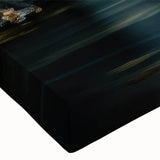 Close-up of a stretched canvas wall art piece showcasing a vibrant watermill landscape design, featuring rich colors and intricate details, perfect for home decor.