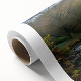 Rolled canvas print showcasing a serene landscape with a watermill, featuring vibrant colors and intricate details, perfect for enhancing home decor.