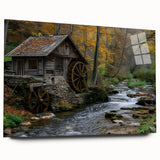 Rustic Watermill Scenic Art - Autumn Tranquility Wall Art Print